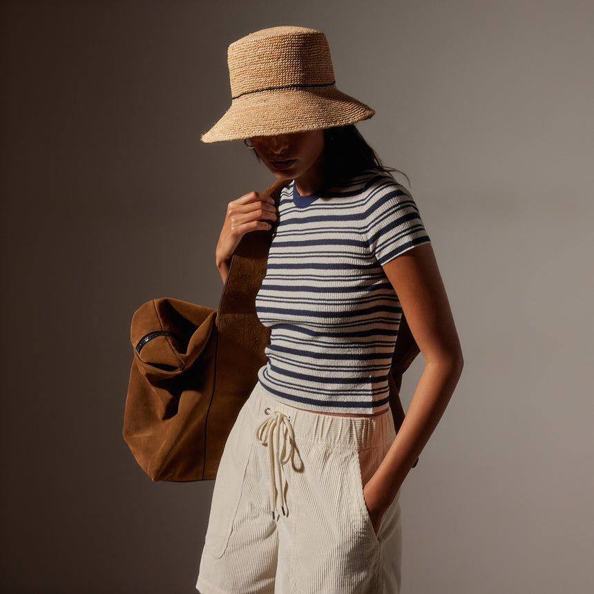Stretch Linen Ribbed Tee in Canvas/Navy Stripe | James Perse Los Angeles