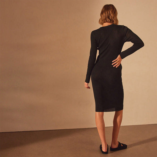 Stretch Linen Ribbed Dress in Black | James Perse Los Angeles