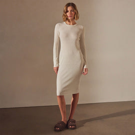 Stretch Linen Ribbed Dress in Canvas | James Perse Los Angeles