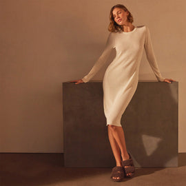 Stretch Linen Ribbed Dress in Canvas | James Perse Los Angeles