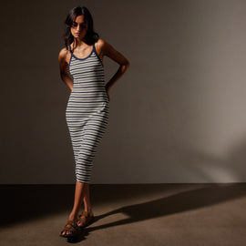 Stretch Linen Ribbed Dress in Canvas/Navy Stripe | James Perse Los Angeles