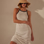 Stretch Linen Ribbed Dress in White/Black | James Perse Los Angeles