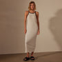 Stretch Linen Ribbed Dress in White/Black | James Perse Los Angeles