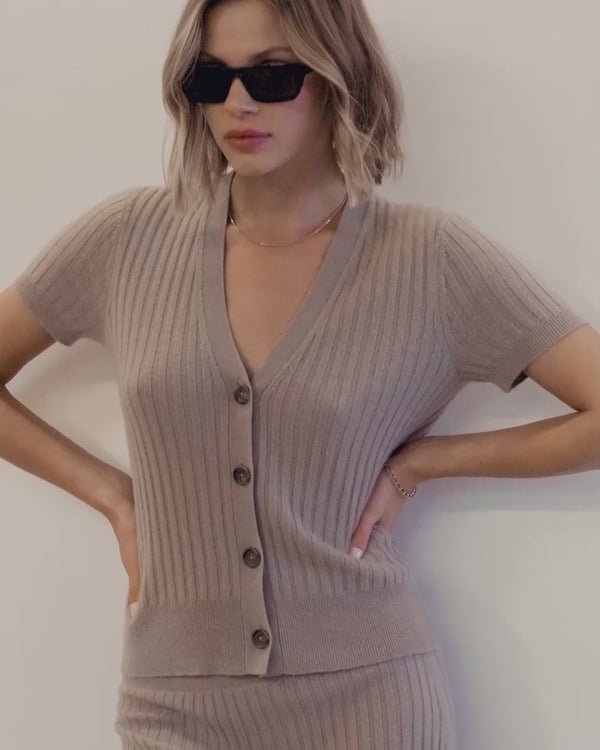 Ribbed Cashmere Cardigan in Mocha | James Perse Los Angeles