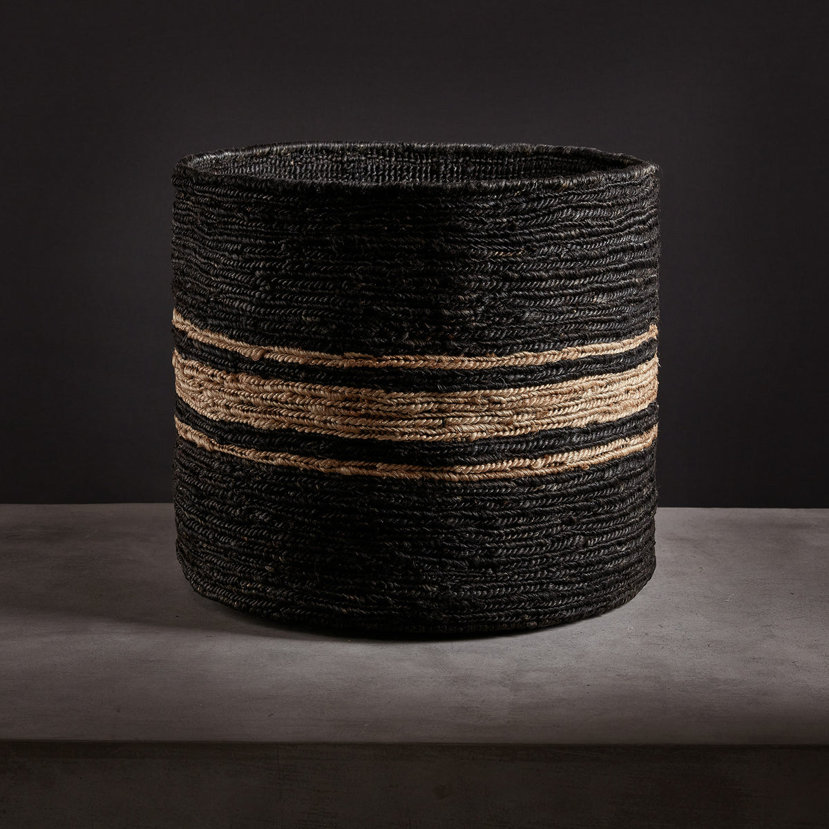 Jute Basket 21 X 18 - Charcoal/Natural Stripe | James Perse Los Angeles