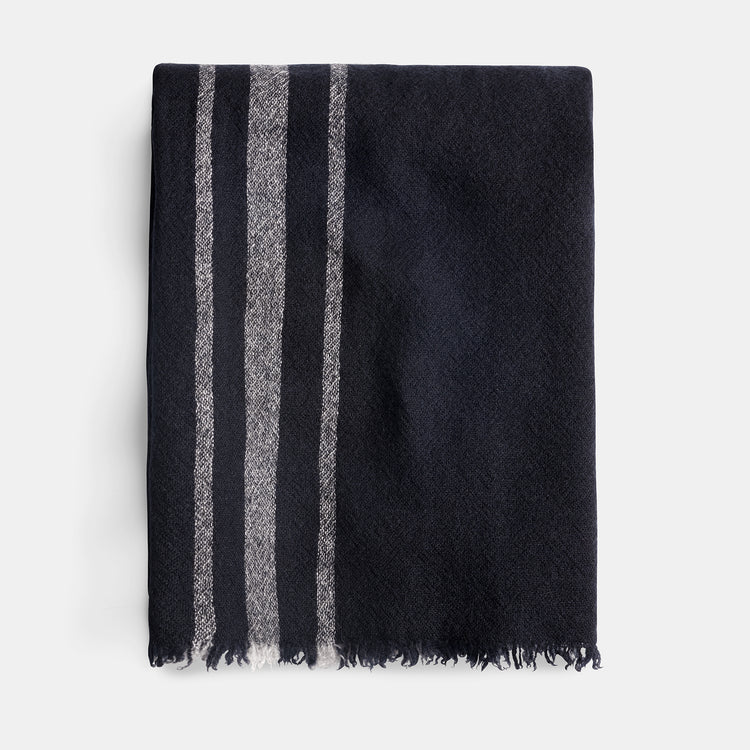 Sarti Cashmere Striped Scarf In Navy/Grey | James Perse Los Angeles