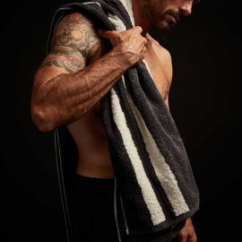 Wide Stripe Beach Towel - Abyss/Vintage White | James Perse Los Angeles