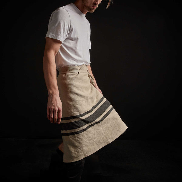 Three Stripe Half Apron - Natural/Black | James Perse Los Angeles
