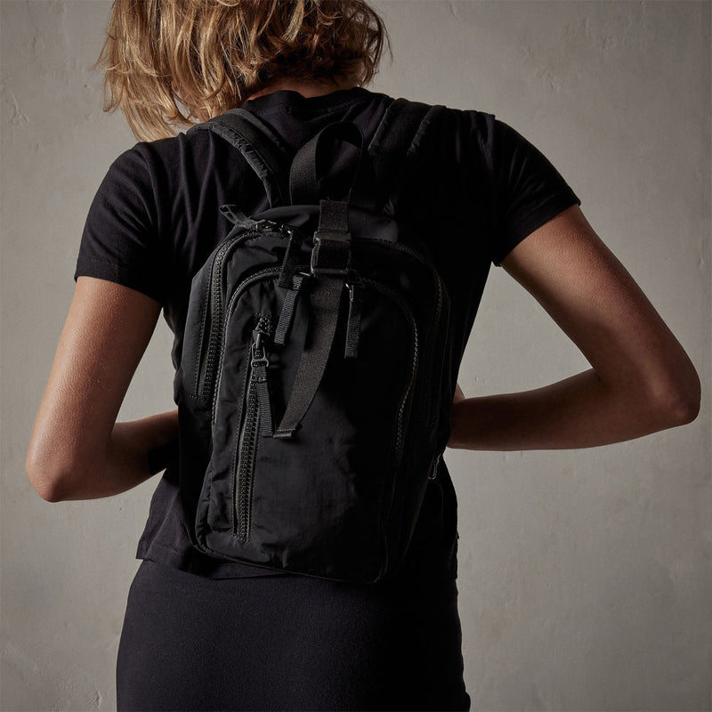 black mini backpack black zipper three compartments Mini Zip Backpack - Black