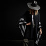 Recycled Cashmere Striped Poncho in Black | James Perse Los Angeles