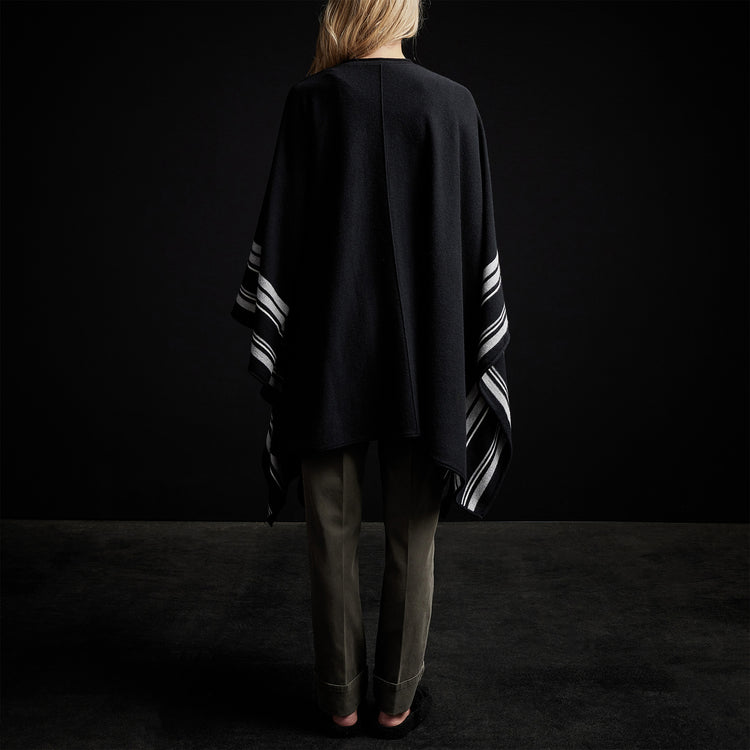 Recycled Cashmere Striped Poncho in Black | James Perse Los Angeles