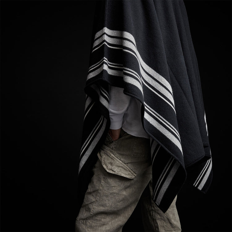 Recycled Cashmere Striped Poncho in Black | James Perse Los Angeles