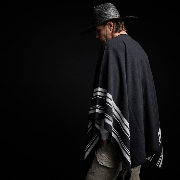 Recycled Cashmere Striped Poncho in Black | James Perse Los Angeles