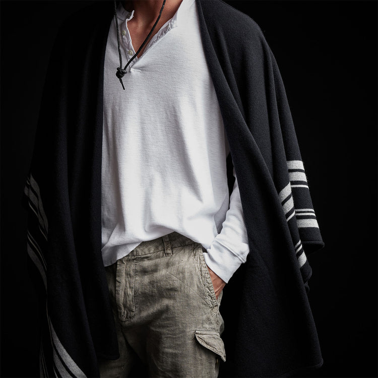 Recycled Cashmere Striped Poncho in Black | James Perse Los Angeles