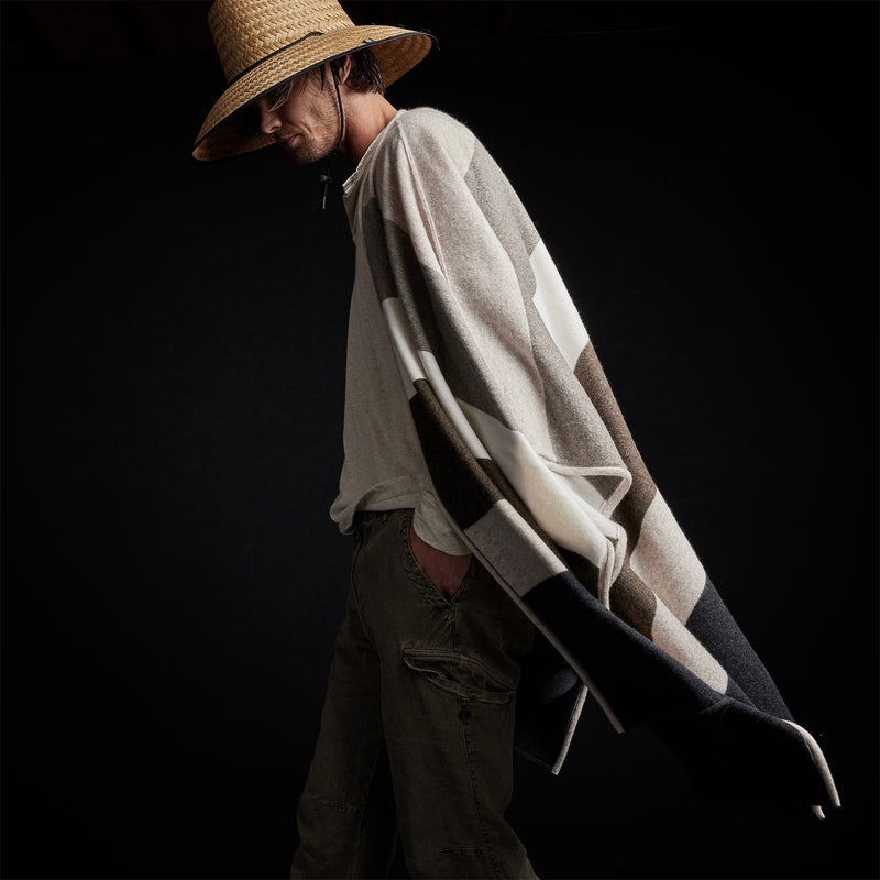Cashmere Multi Striped Poncho in Beige Mix | James Perse Los Angeles / Mens