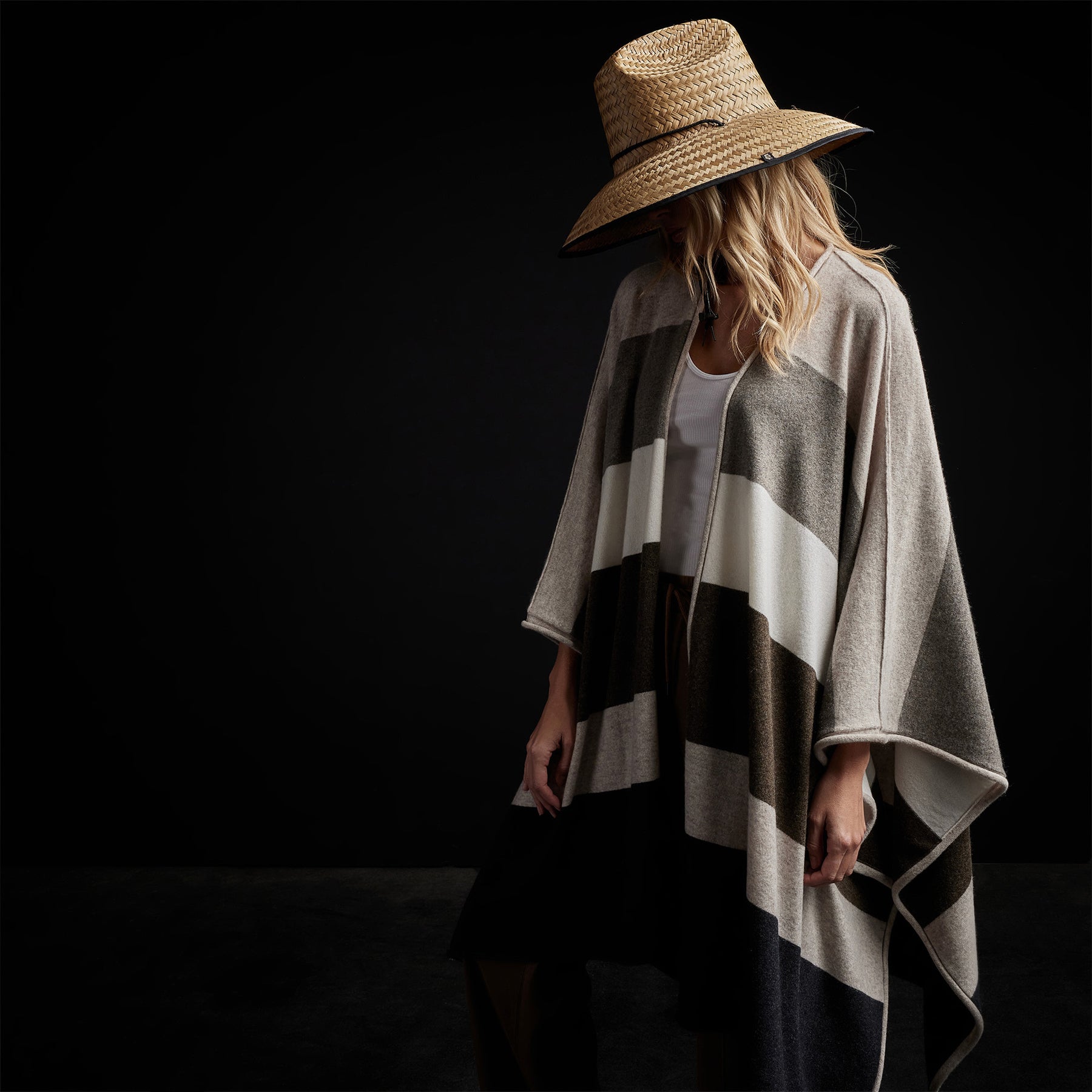 Cashmere Multi Striped Poncho in Beige Mix | James Perse Los Angeles / Womens