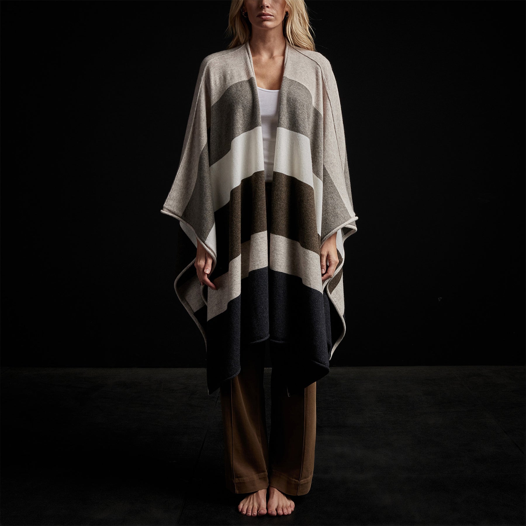 Cashmere Multi Striped Poncho in Beige Mix | James Perse Los Angeles / Womens