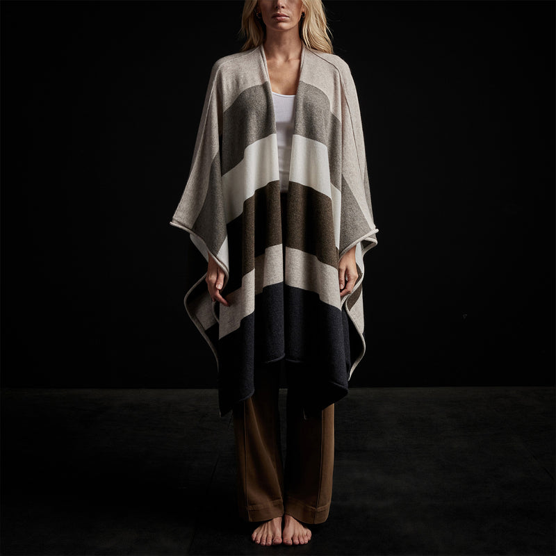 Cashmere Multi Striped Poncho in Beige Mix | James Perse Los Angeles / Womens