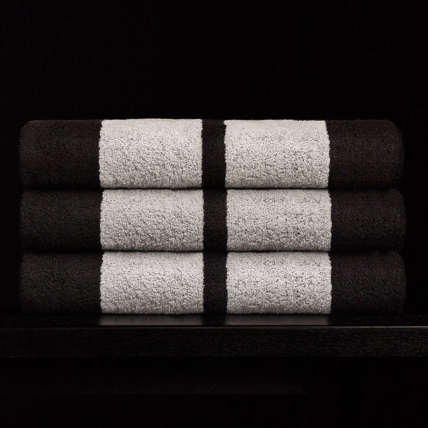 Double Stripe Beach Towel in Black/Optic White | James Perse Los Angeles 