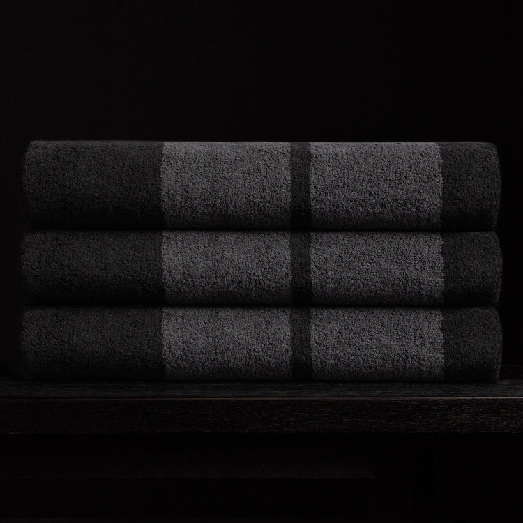 Wide Stripe Beach Towel - Black/Abyss | James Perse Los Angeles