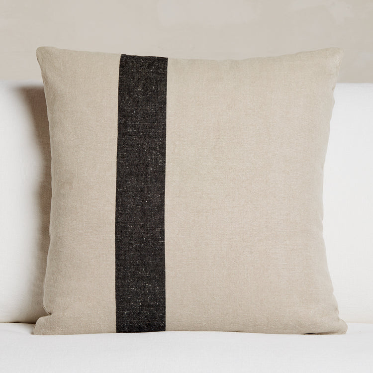 Indoor Striped Linen Euro Pillow 26 X 26 In Flax/Black Stripe | James Perse Los Angeles