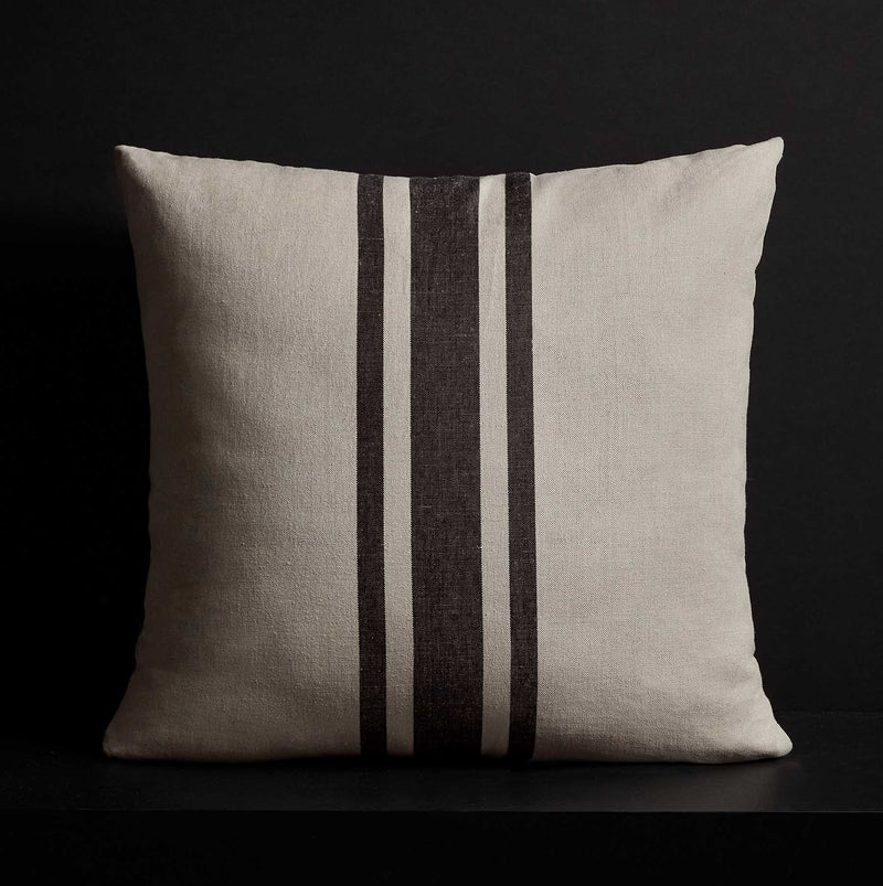 Patio Striped Linen Euro Pillow 26 X 26 - Souris/Black Stripes | James Perse Los Angeles