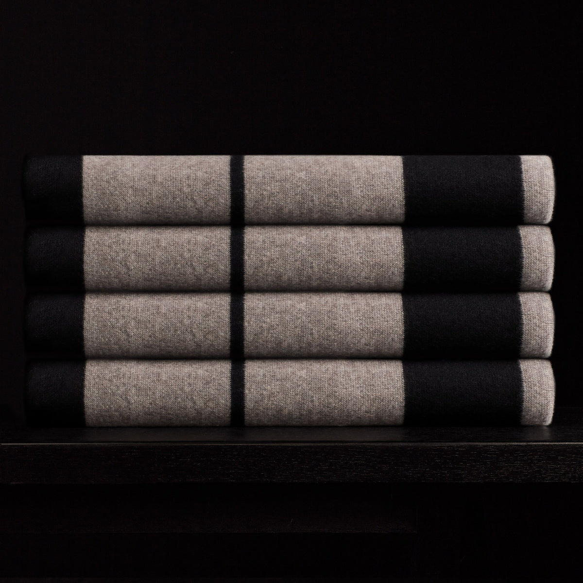 Double Stripe Repeat Blanket - Black/Taupe Melange | James Perse Los Angeles