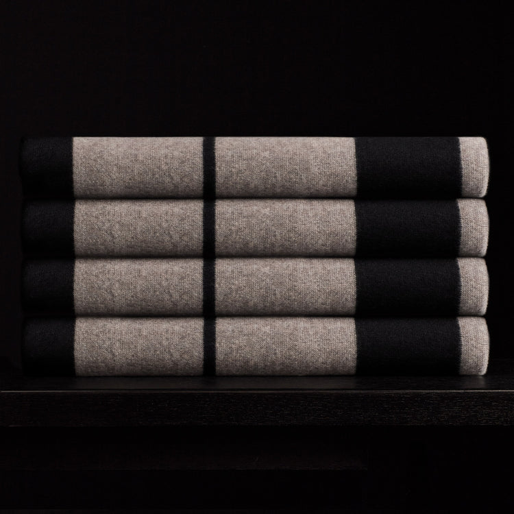 Double Stripe Repeat Blanket - Black/Taupe Melange | James Perse Los Angeles