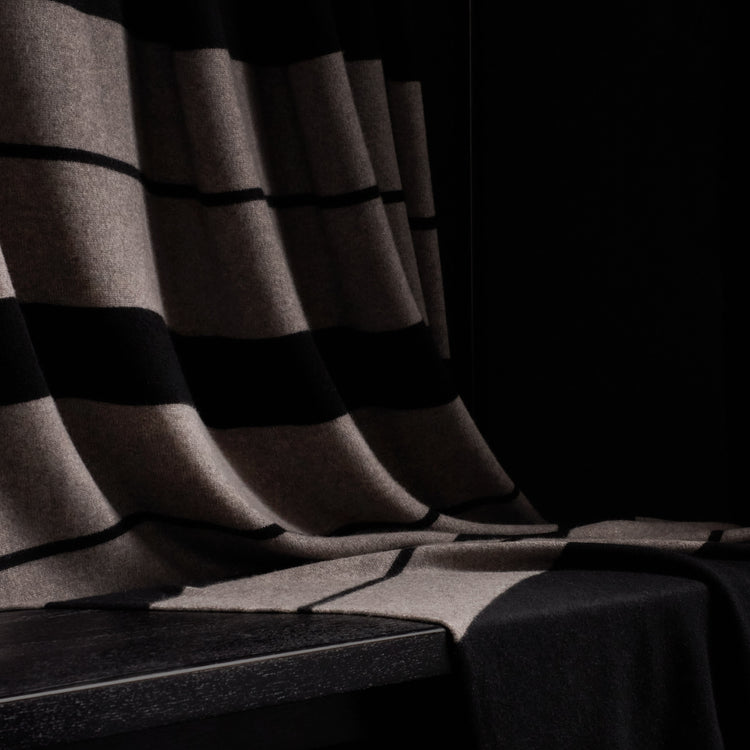 Double Stripe Repeat Blanket - Black/Taupe Melange | James Perse Los Angeles
