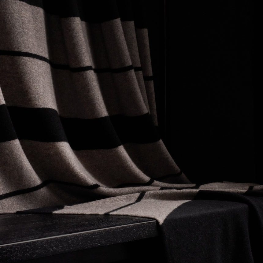 Double Stripe Repeat Blanket - Black/Taupe Melange | James Perse Los Angeles