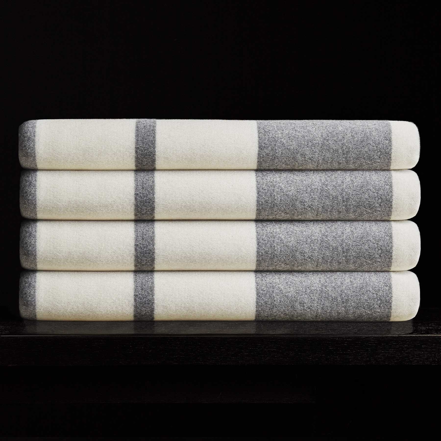 Cashmere Stripe Knit Blanket in Heather Grey/White | James Perse Los Angeles