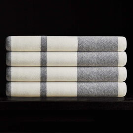 Cashmere Stripe Knit Blanket in Heather Grey/White | James Perse Los Angeles