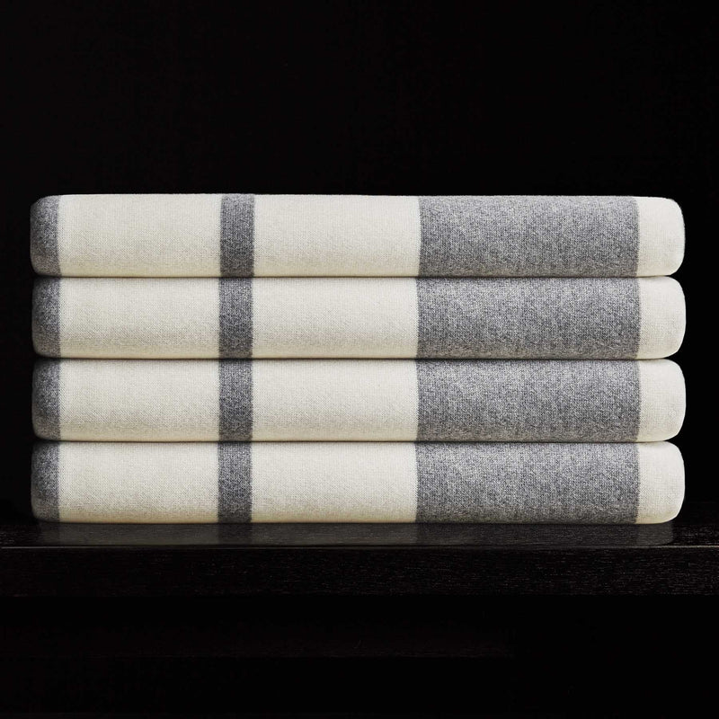 Cashmere Stripe Knit Blanket in Heather Grey/White | James Perse Los Angeles