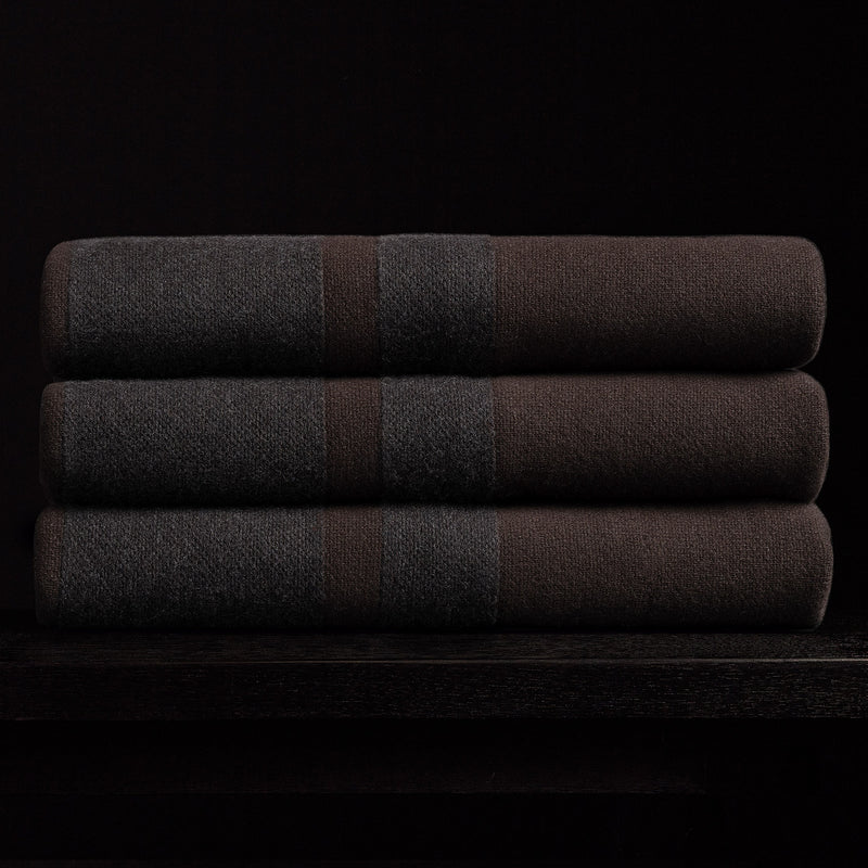 Baja Stripe Knit Blanket in Dark Brown/Charcoal | James Perse Los Angeles