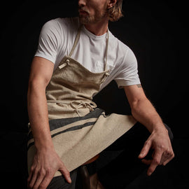 Three Stripe Chef's Apron in Natural/Black | James Perse Los Angeles