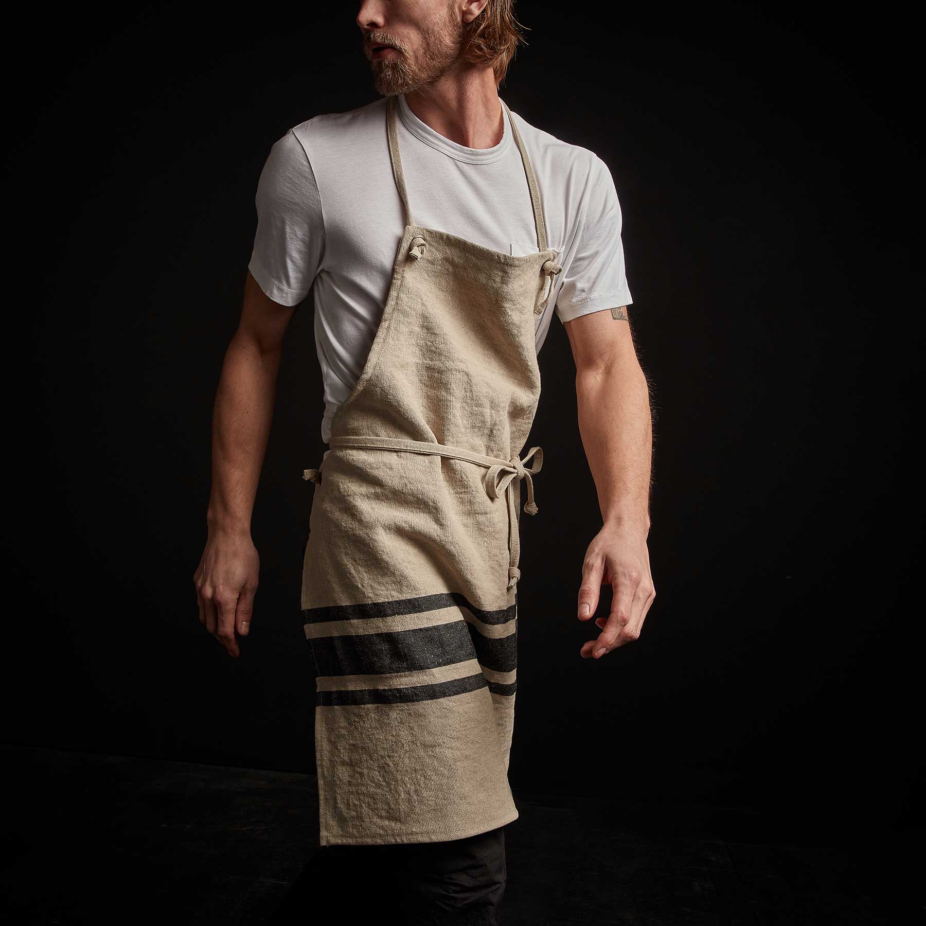 Three Stripe Chef's Apron in Natural/Black | James Perse Los Angeles