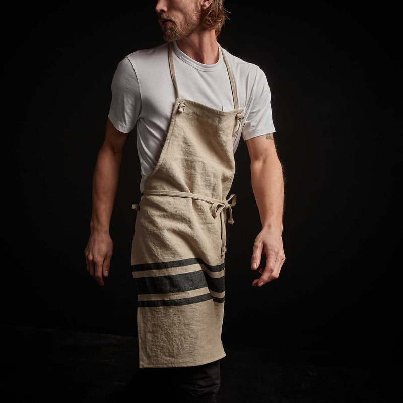Three Stripe Chef's Apron in Natural/Black | James Perse Los Angeles