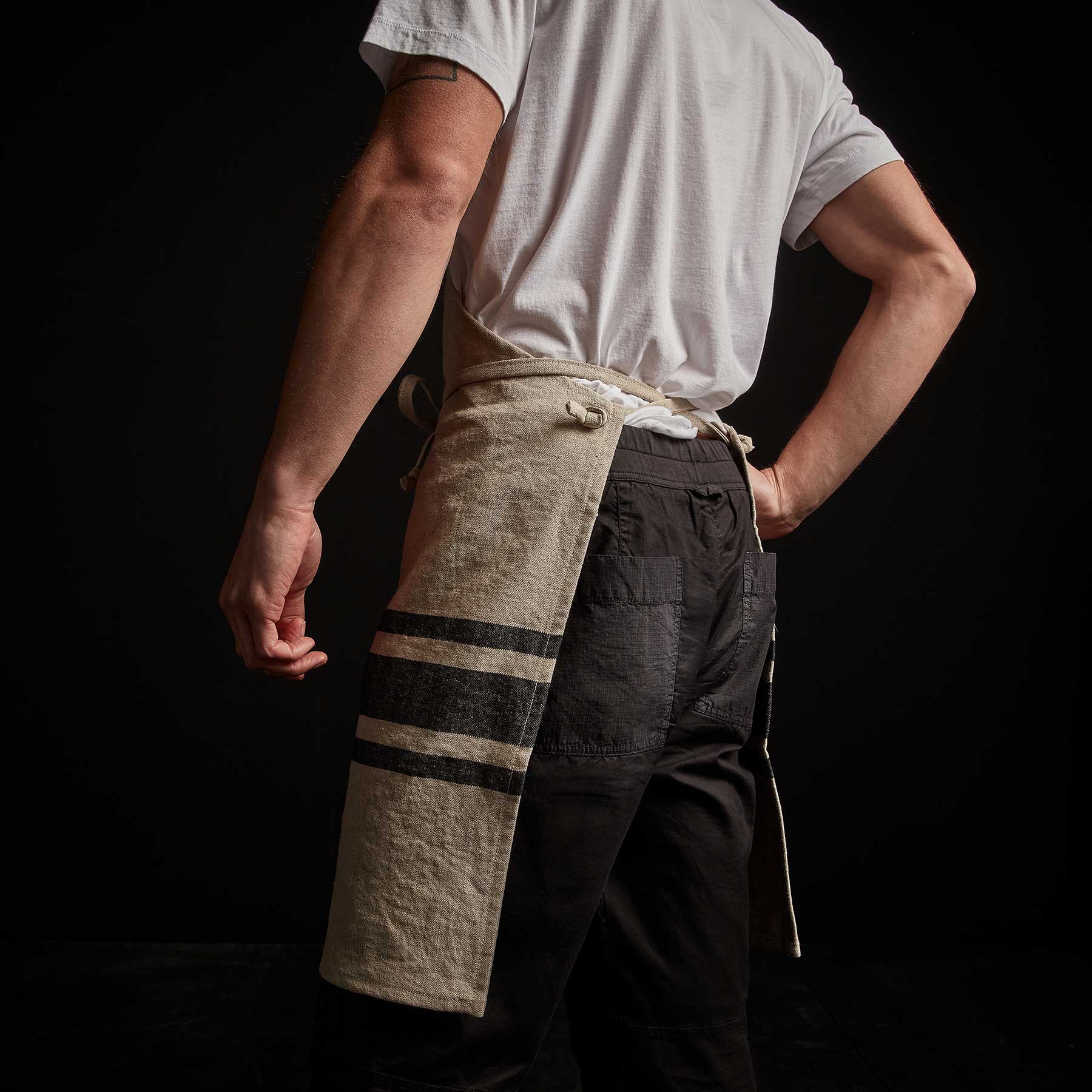 Three Stripe Chef's Apron in Natural/Black | James Perse Los Angeles