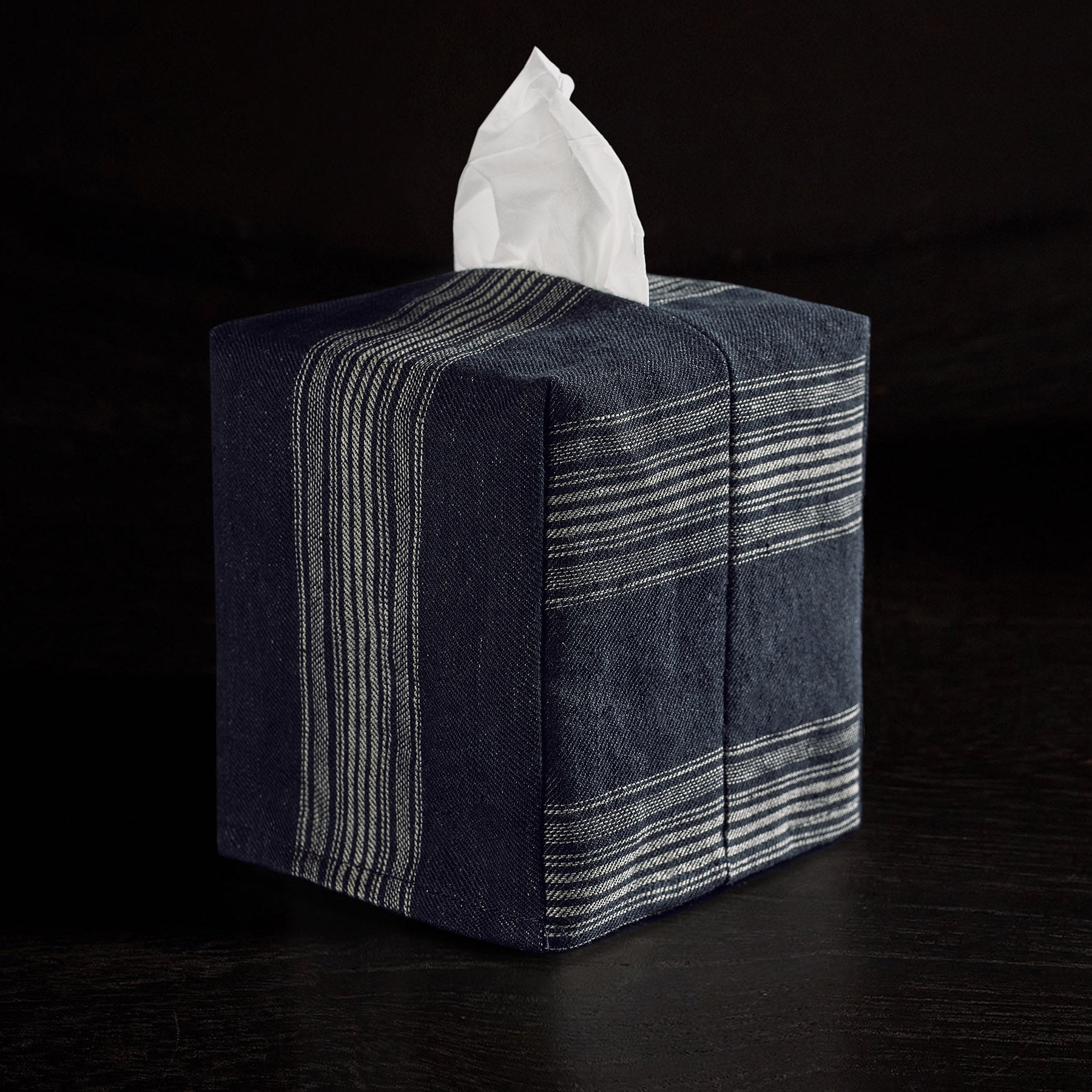 Stripe Tissue Box Cover in Navy Stripe | James Perse Los Angeles