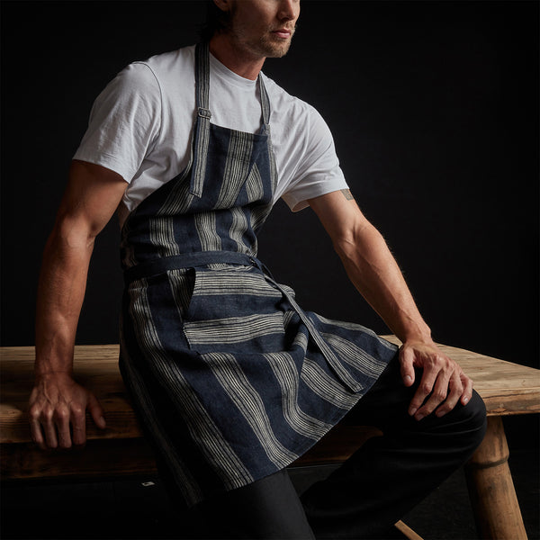 Stripe Full Apron W/ Pocket in Navy Stripe | James Perse Los Angeles