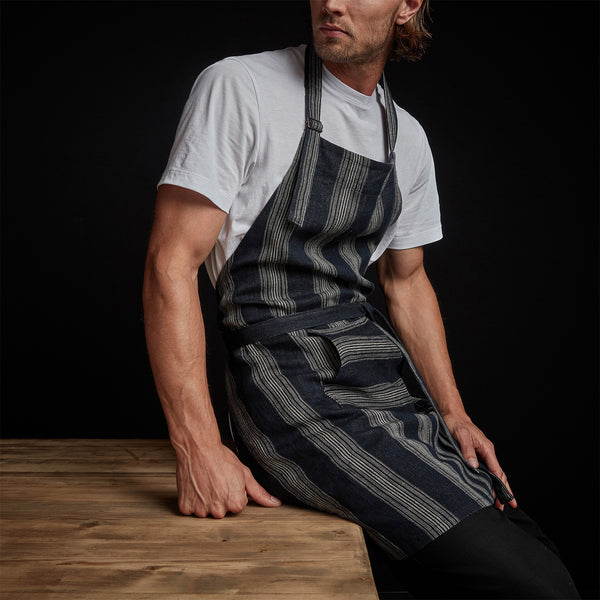 Stripe Full Apron W/ Pocket in Navy Stripe | James Perse Los Angeles