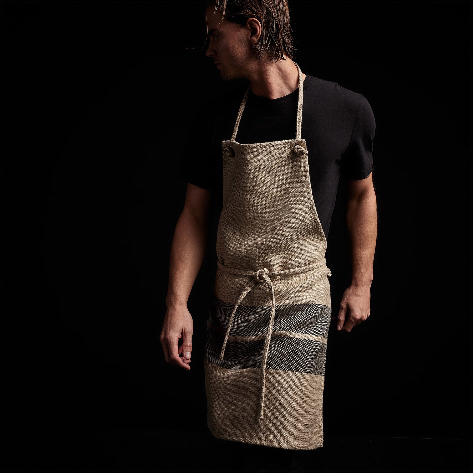 Double Stripe Chef's Apron - Beige/Black | James Perse Los Angeles
