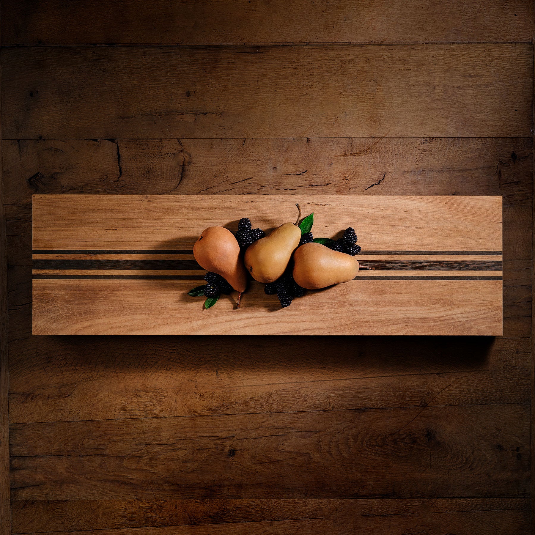 9X30" Teak Serving Board with Triple Stripe in Teak/Natural Finish | James Perse Los Angeles