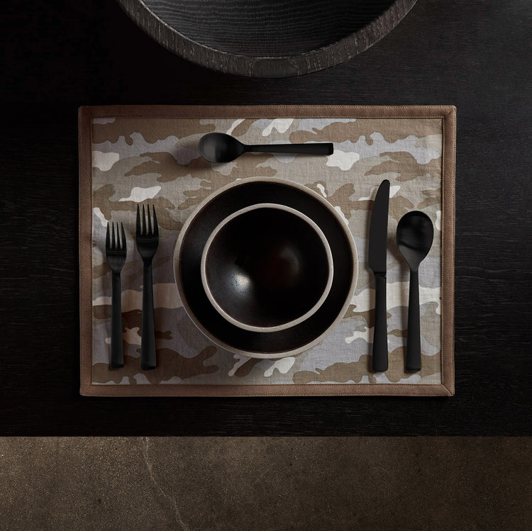 Camo Placemat w/ Suede Trim in Desert Camo/Natural | James Perse Los Angeles