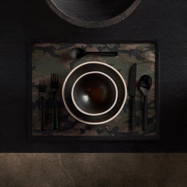 Camo Placemat with Suede Trim in Forest Camo/Black | James Perse Los Angeles
