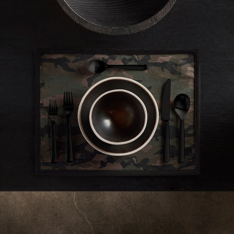 Camo Placemat with Suede Trim in Forest Camo/Black | James Perse Los Angeles