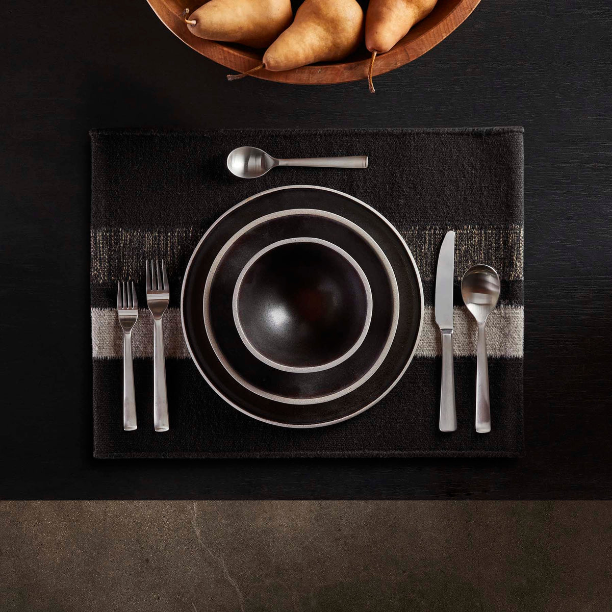 Placemat Wool Double Stripe - Black/Black Marle/Pearl Greyy