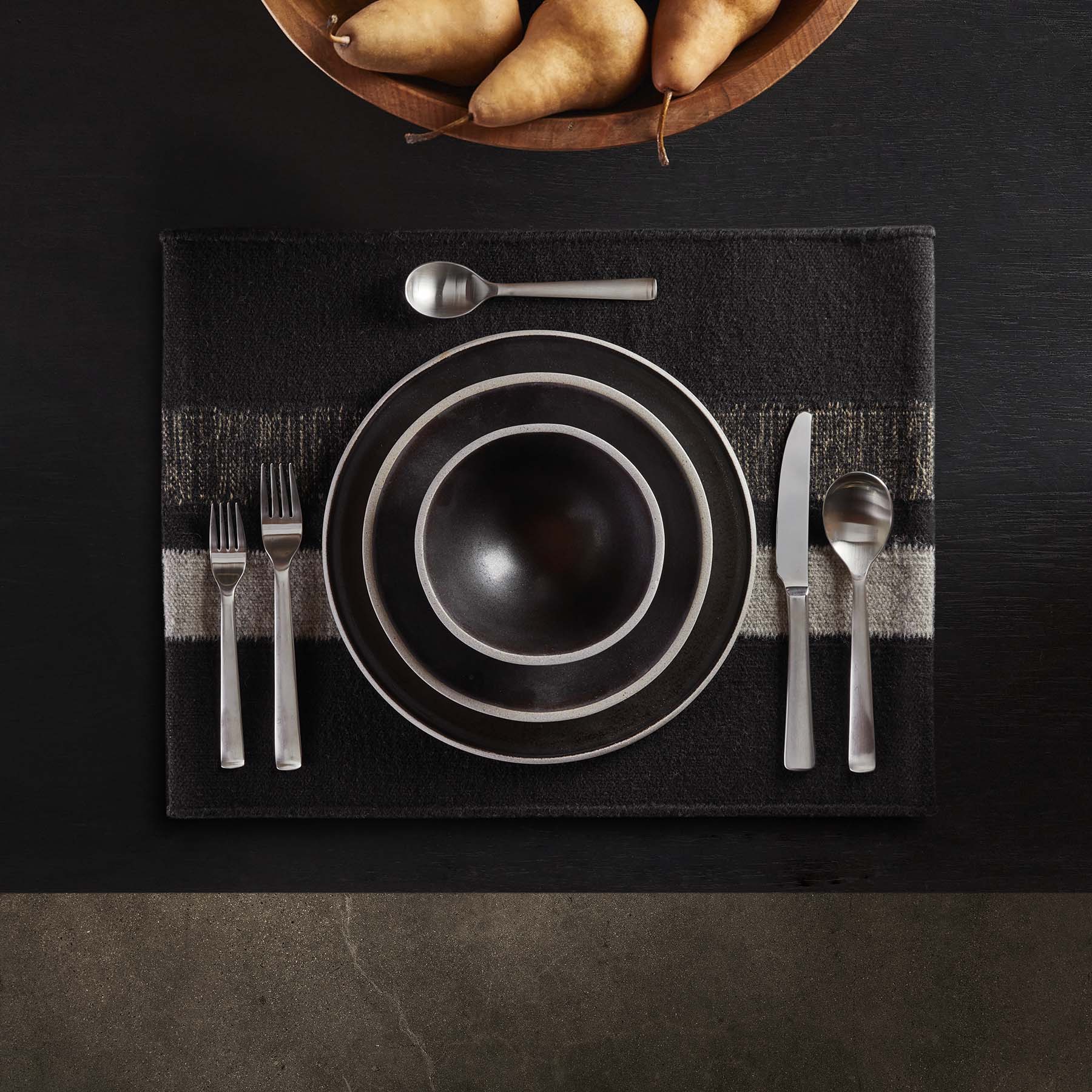 Placemat Wool Double Stripe - Black/Black Marle/Pearl Greyy
