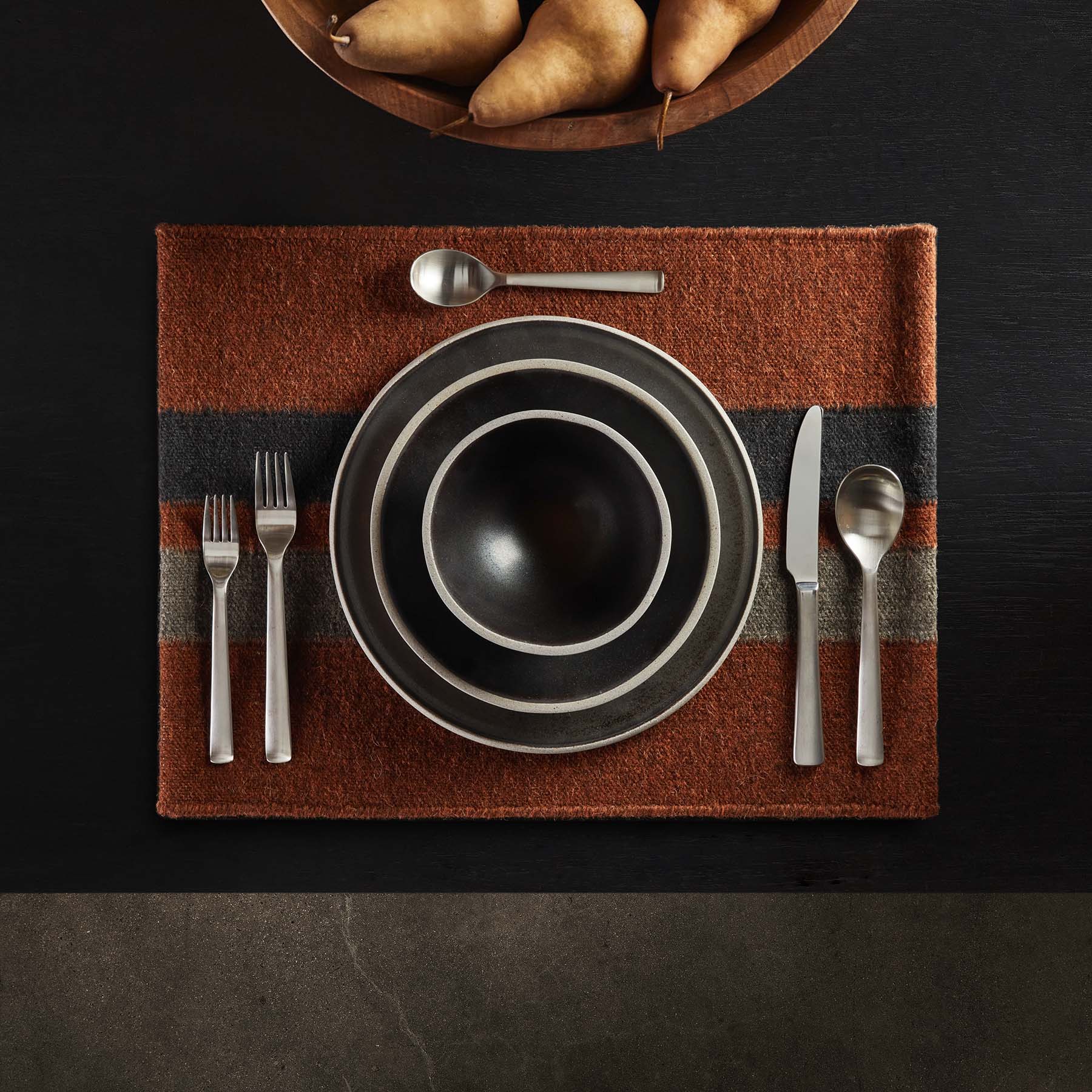 Placemat Wool Double Stripe in Ochre/Blk Marl/Flint | James Perse Los Angeles