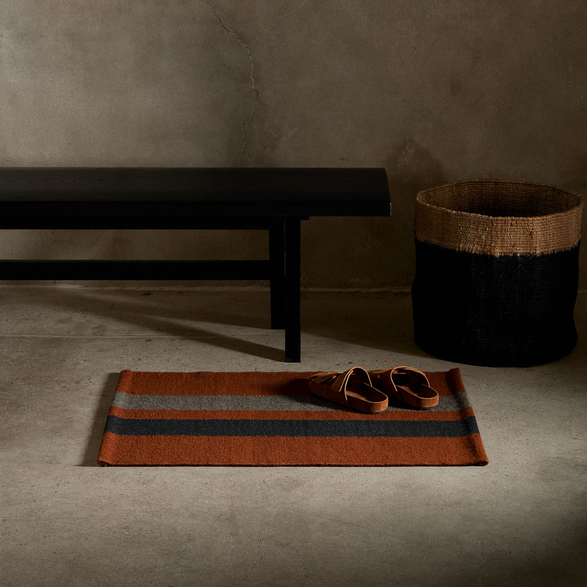 Striped Entry Mat 2Ft X 3Ft in Ochre/Black Marle/Flint | James Perse Los Angeles